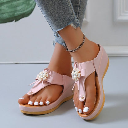 Women's Flower Flip Flops Large Size Beach Shoes