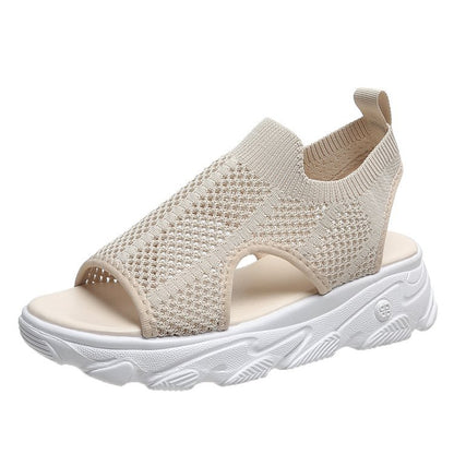 Slip-on Peep Toe Wedge Fly Woven Mesh Casual Women