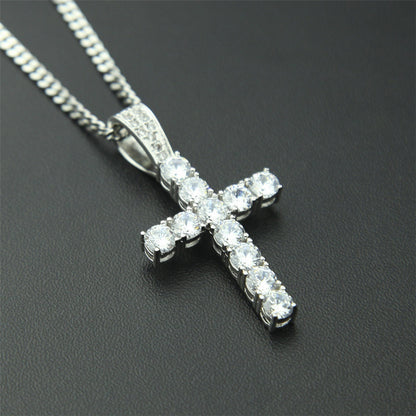 Hip Hop Claw Inlaid Zircon Cross Pendant Necklace