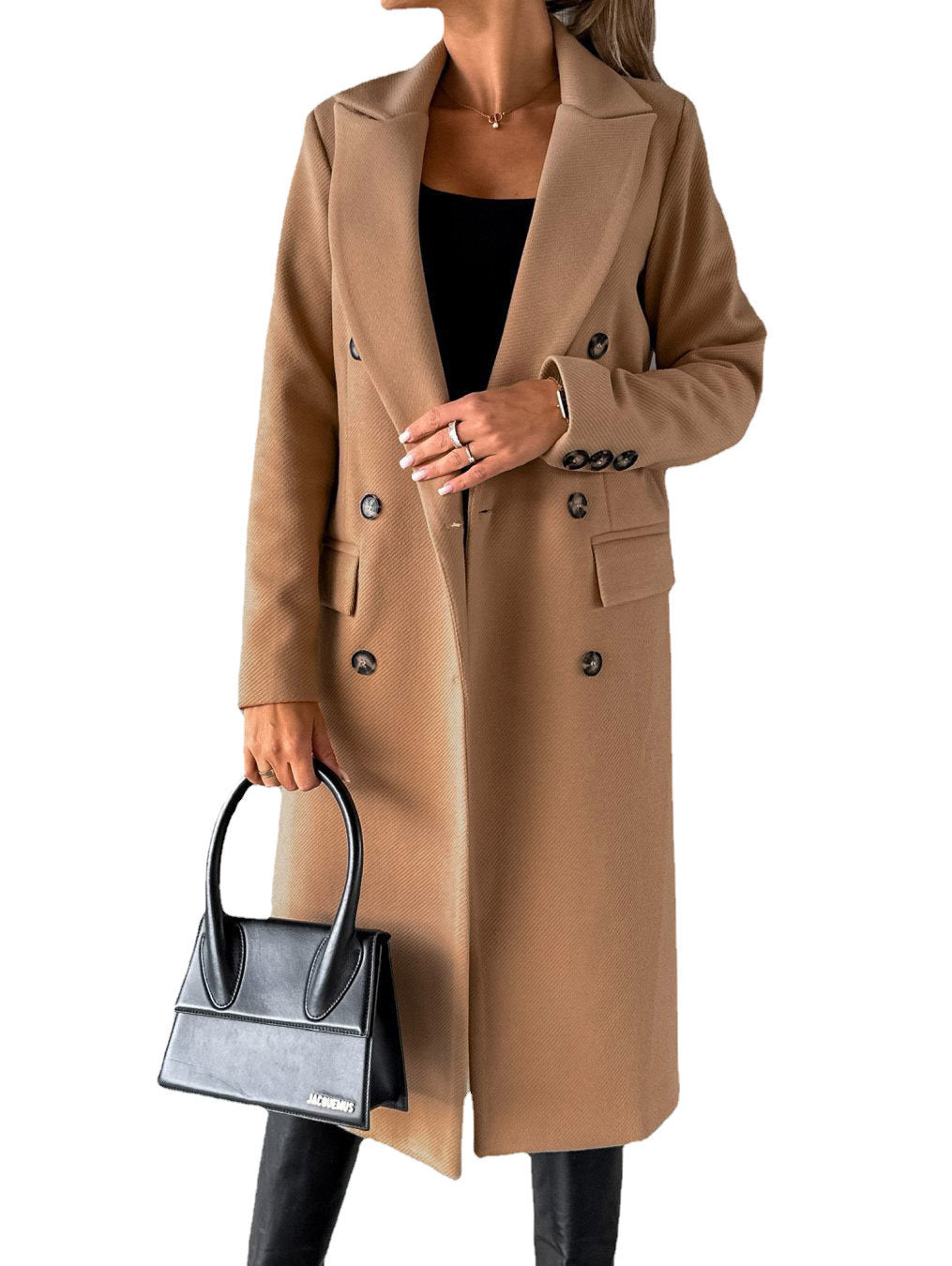 Long Sleeve Coat Winter Fashion Solid Double Breasted Slim Long Jacket Womens Clothing