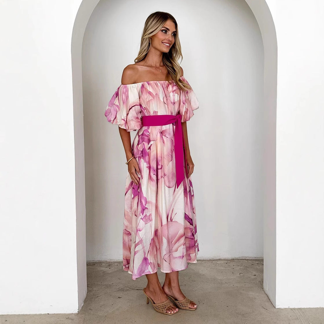 Sleeve Printed Large Swing Dress