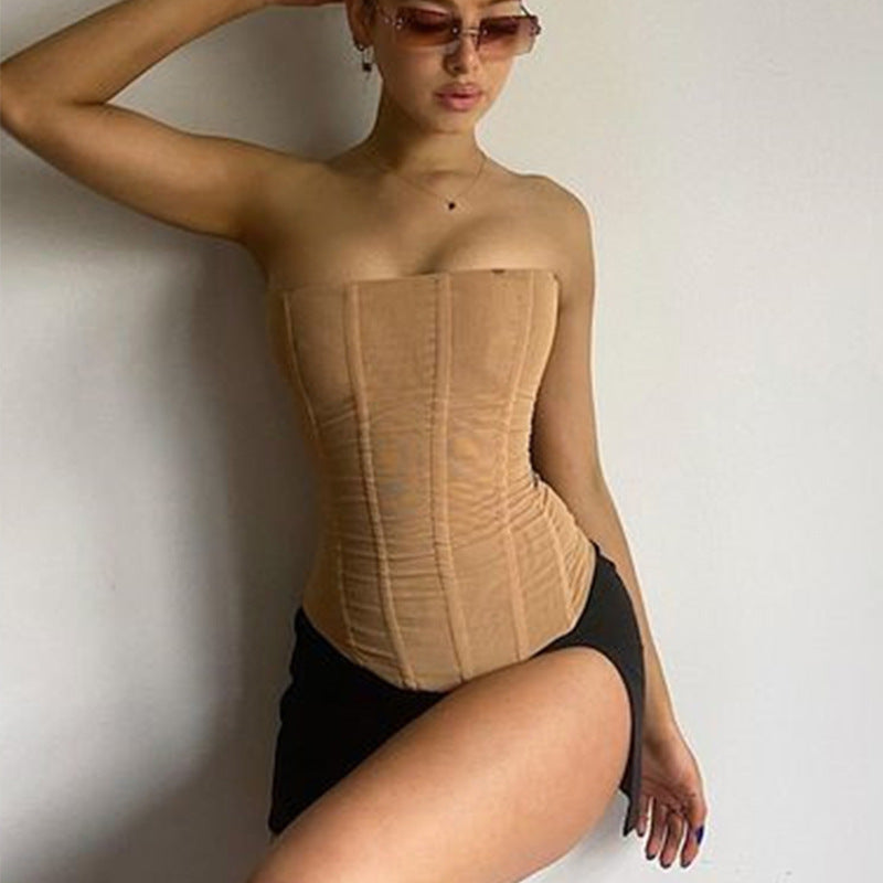 Skinny Sleeveless Tube Top Women Summer New Mesh Crop Corset Tank Party Streetwear Chest