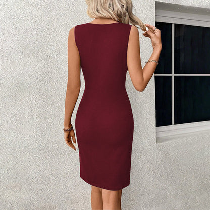 Women's Round Neck Slim-fit Hollow-out Design Sleeveless Sheath Dress