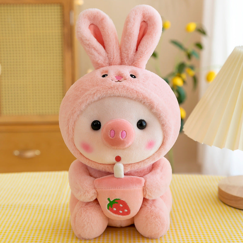 Cute Drinking Milk Tea Pig Plush Toy