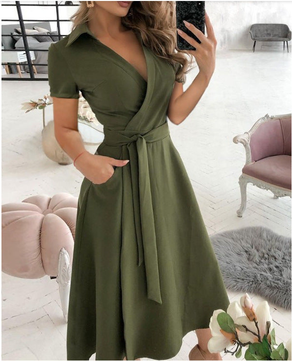 Fashion Long Sleeve V-neck Dress