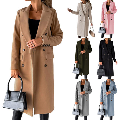 Long Sleeve Coat Winter Fashion Solid Double Breasted Slim Long Jacket Womens Clothing