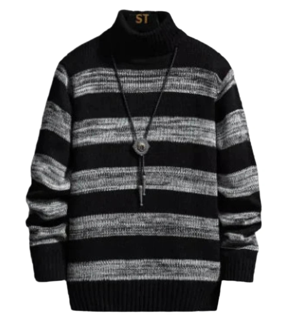 Stripe Fit High-Neck Sweater