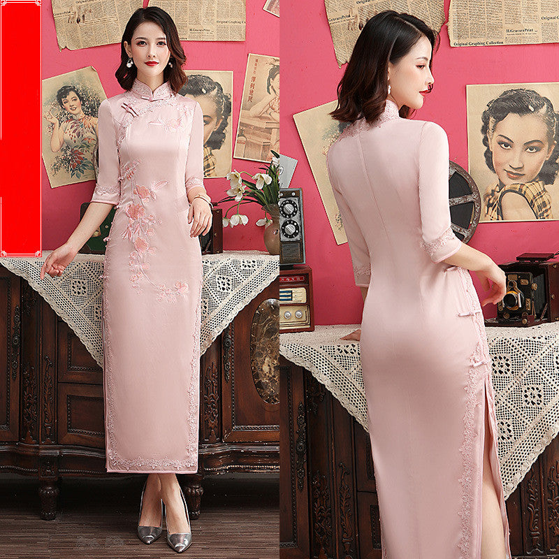 Women's Silk Embroidered Long Cheongsam