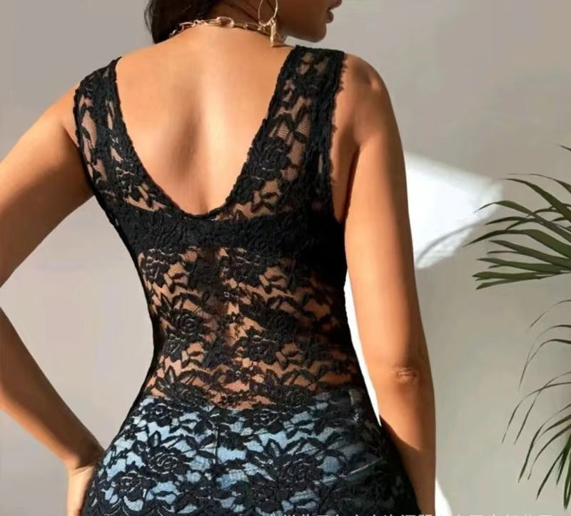 European And American Women's Wear Black Sexy Lace Top