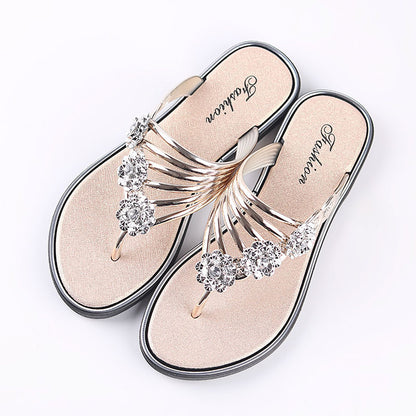 Flip-Flops Women's Slippers Diamond Rhinestones Phnom Penh Beach Shoes