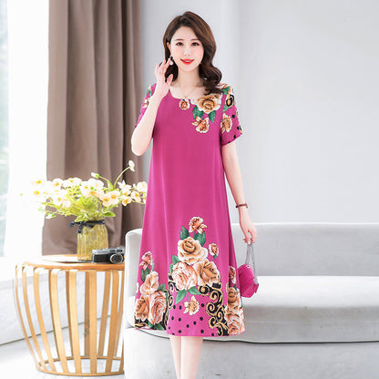 Middle-aged And Elderly Mother's Short-sleeved Printed Dress