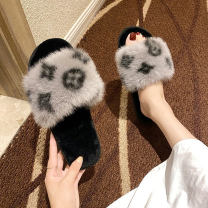 PVC word leopard wool slippers women