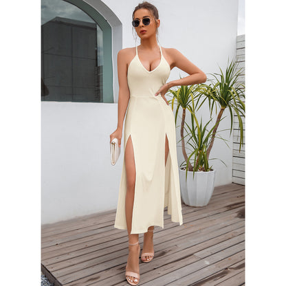 Real Shot Design Women's Clothing Backless Camisole High Waist Slit Dress