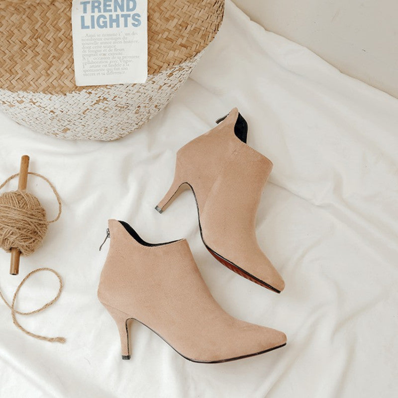 Children's suede with stiletto pointed short boots