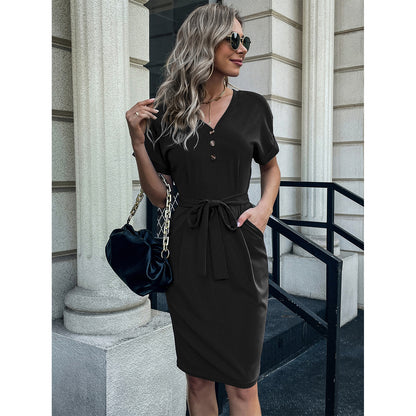 Summer Women's V Neck Short Sleeved Dress