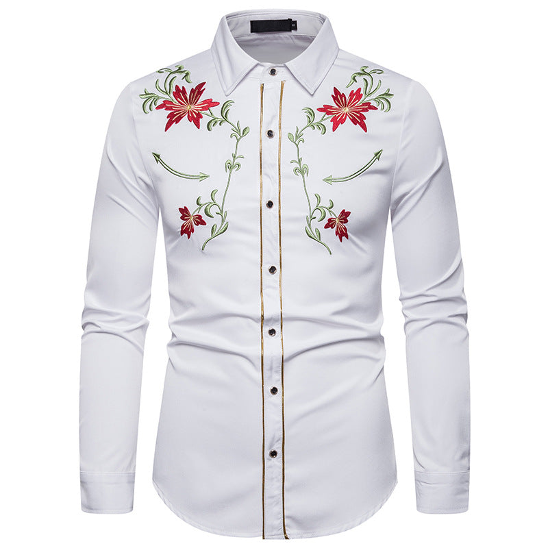 Flower embroidery long sleeve shirt