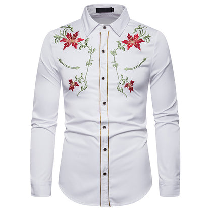 Flower embroidery long sleeve shirt