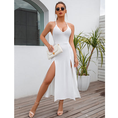 Real Shot Design Women's Clothing Backless Camisole High Waist Slit Dress