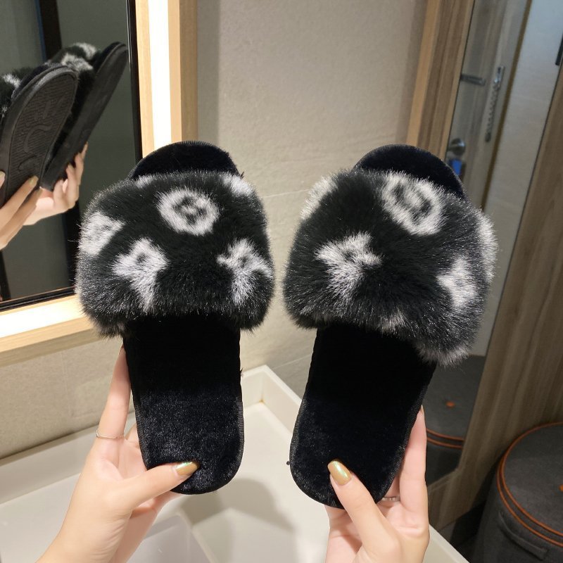 PVC word leopard wool slippers women