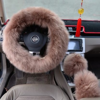 Three-piece wool steering wheel cover