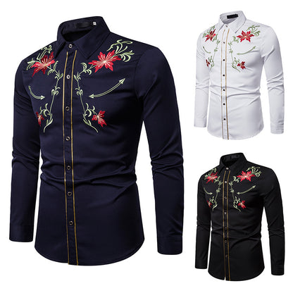 Flower embroidery long sleeve shirt