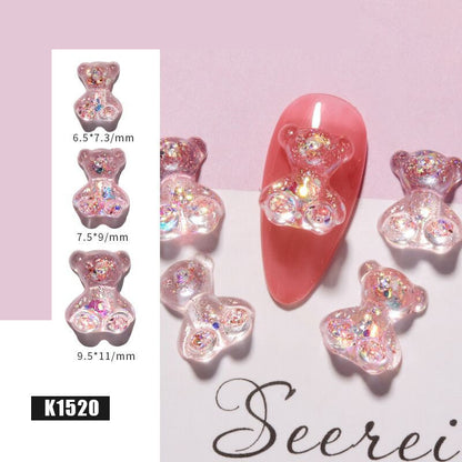 3D Cute Bear Resin Nail Art Decorations Crystal Gummy Bear Nail Glitter Jelly Ornaments Nails Art Accessories for Nail Art Decoration