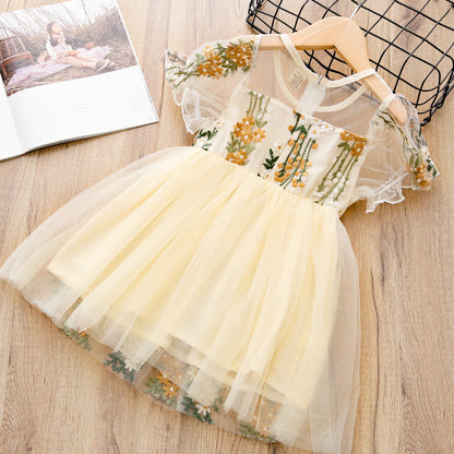 Girls Skirt Lace Embroidery Flower Dress