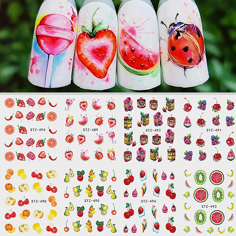 Strawberry Summer Fruit Drinking Stickers For Nails Manicure Nail Art Design Water Transfer Watermark Beauty Decals TRSTZ