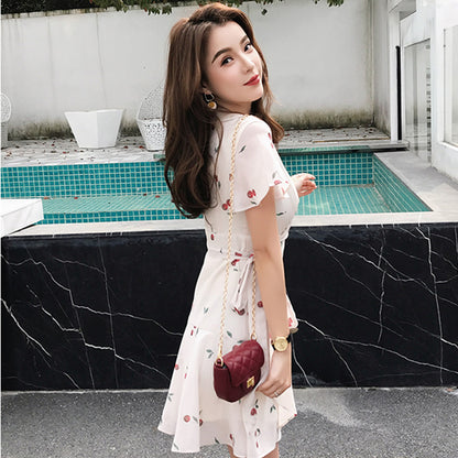 Women Floral Cherry Lady Sweet Net Red Dress