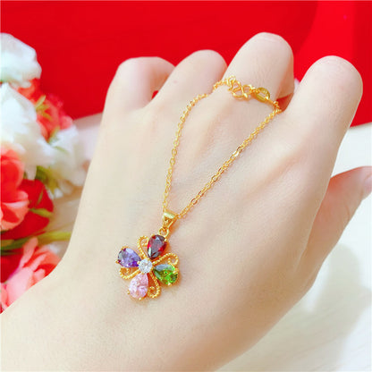 Vietnam Sand Gold Four Leaf Clover Pendant Necklace