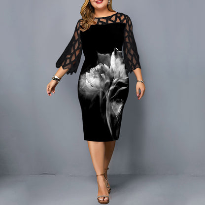 Women's plus size rose print dress