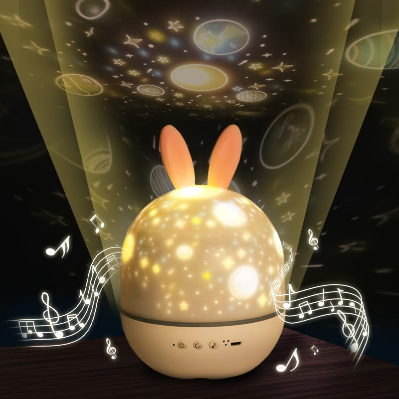 USB charging cute rabbit projection lamp LED projector rotating