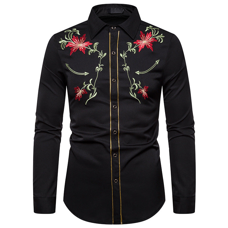 Flower embroidery long sleeve shirt