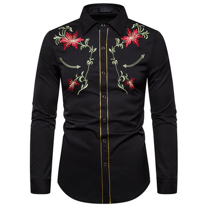 Flower embroidery long sleeve shirt