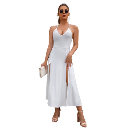 Real Shot Design Women's Clothing Backless Camisole High Waist Slit Dress