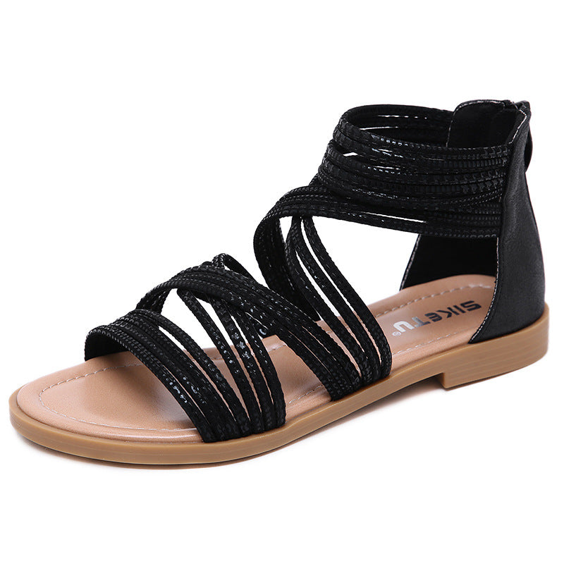 Zipper flat shoes Roman sandals approved