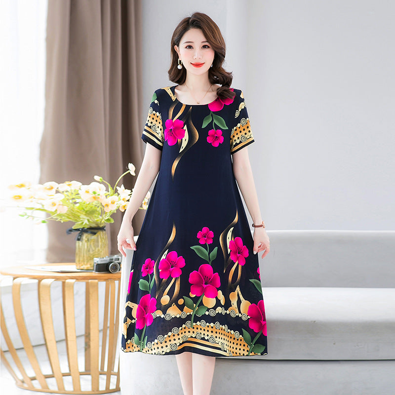 Middle-aged And Elderly Mother's Short-sleeved Printed Dress