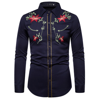 Flower embroidery long sleeve shirt