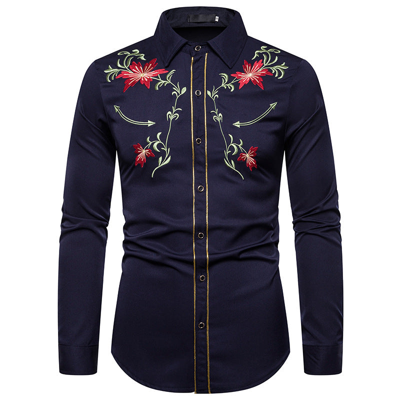 Flower embroidery long sleeve shirt