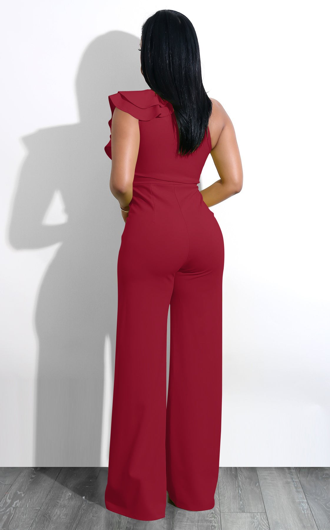 Sexy side shoulder ruffled jumpsuit