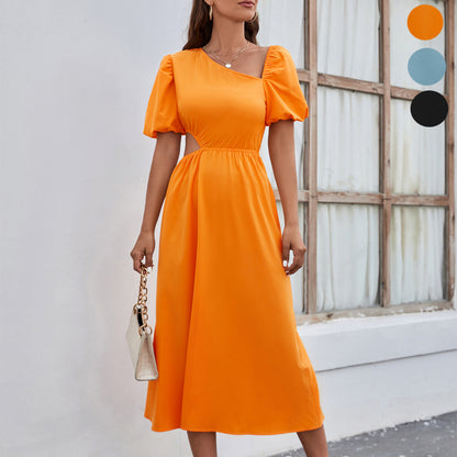 New Women's Fashion Solid Color Waist-baring Dress