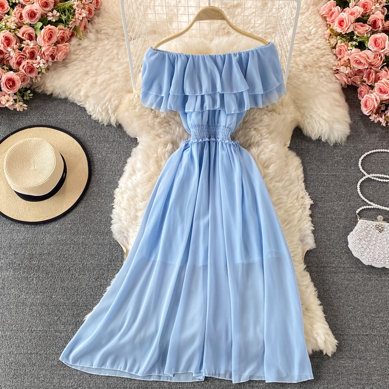 Off-shoulder One-shoulder Ruffled Chiffon Dress