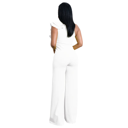 Sexy side shoulder ruffled jumpsuit