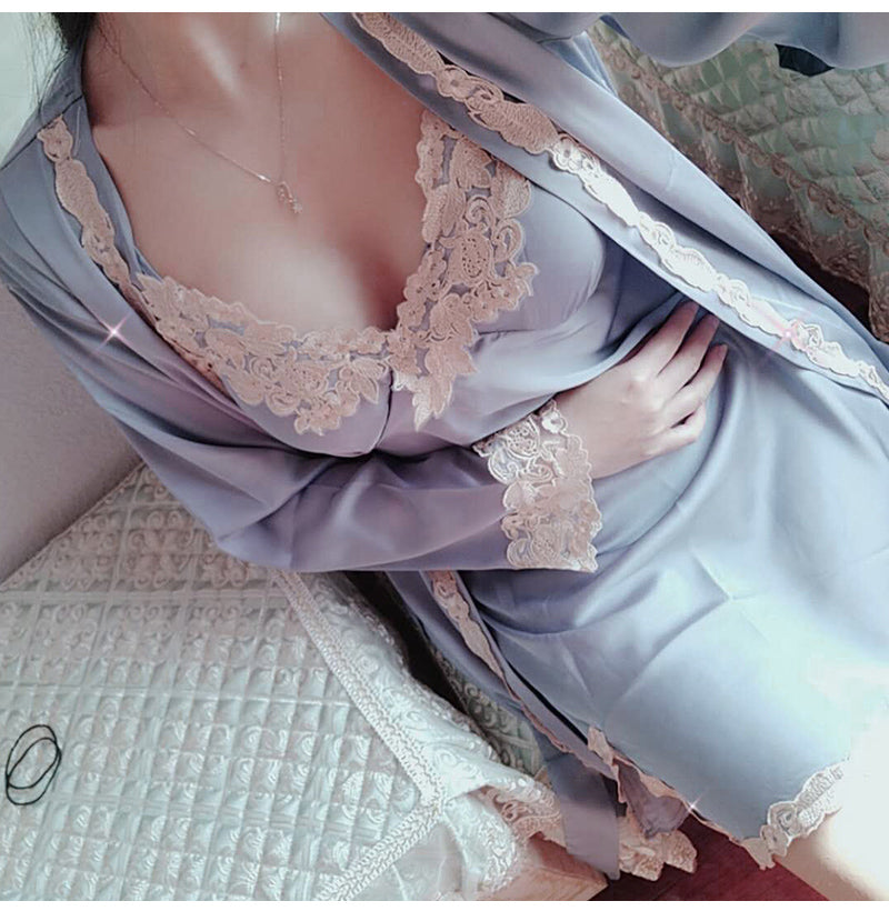 Women's Spring Two Piece Silk Sleeping Dress