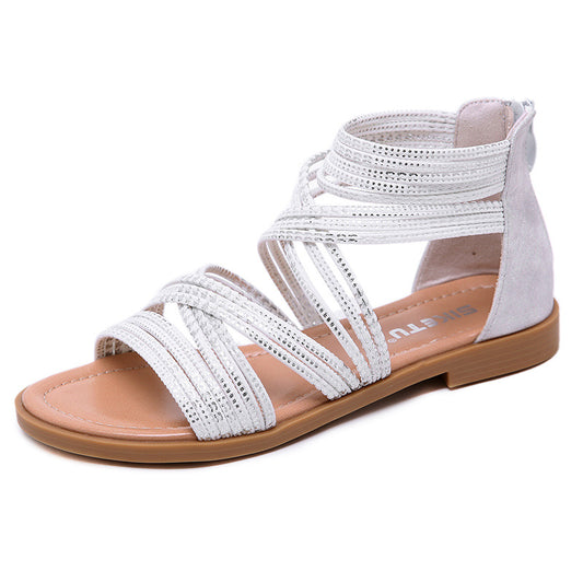 Zipper flat shoes Roman sandals approved