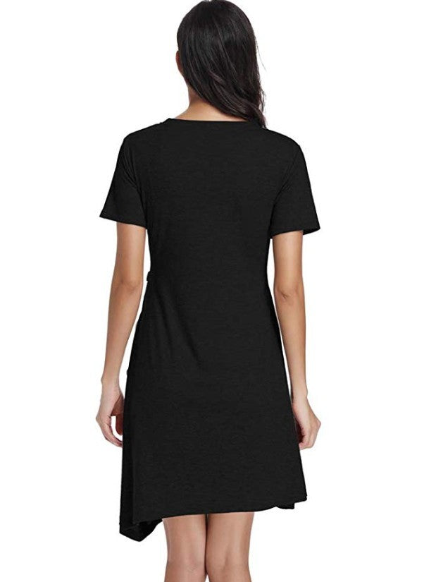 Hot Sale New Maternity Short Sleeve Button Solid Dress