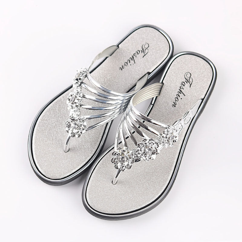 Flip-Flops Women's Slippers Diamond Rhinestones Phnom Penh Beach Shoes