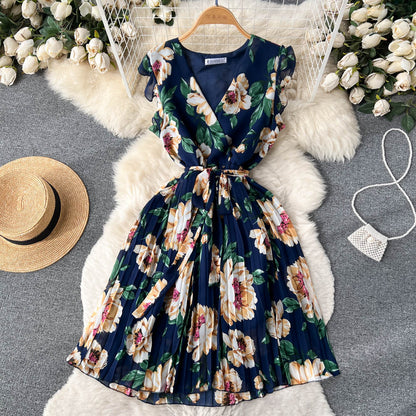 Women's V-neck Spring and Summer Chiffon Dress