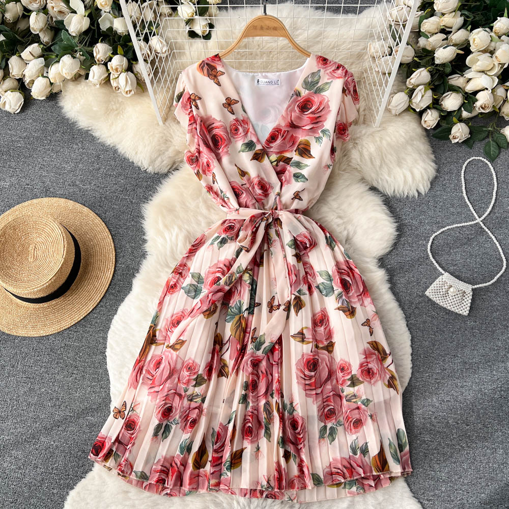 Women's V-neck Spring and Summer Chiffon Dress