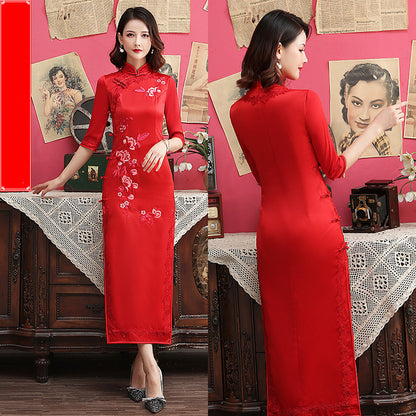 Women's Silk Embroidered Long Cheongsam